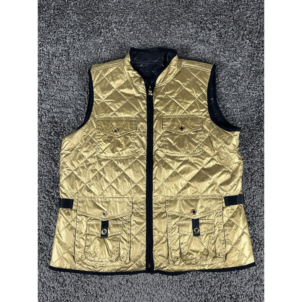 Polo Ralph Lauren Metallic Gold & Black REVERSIBLE Quilted Vest Womens Large